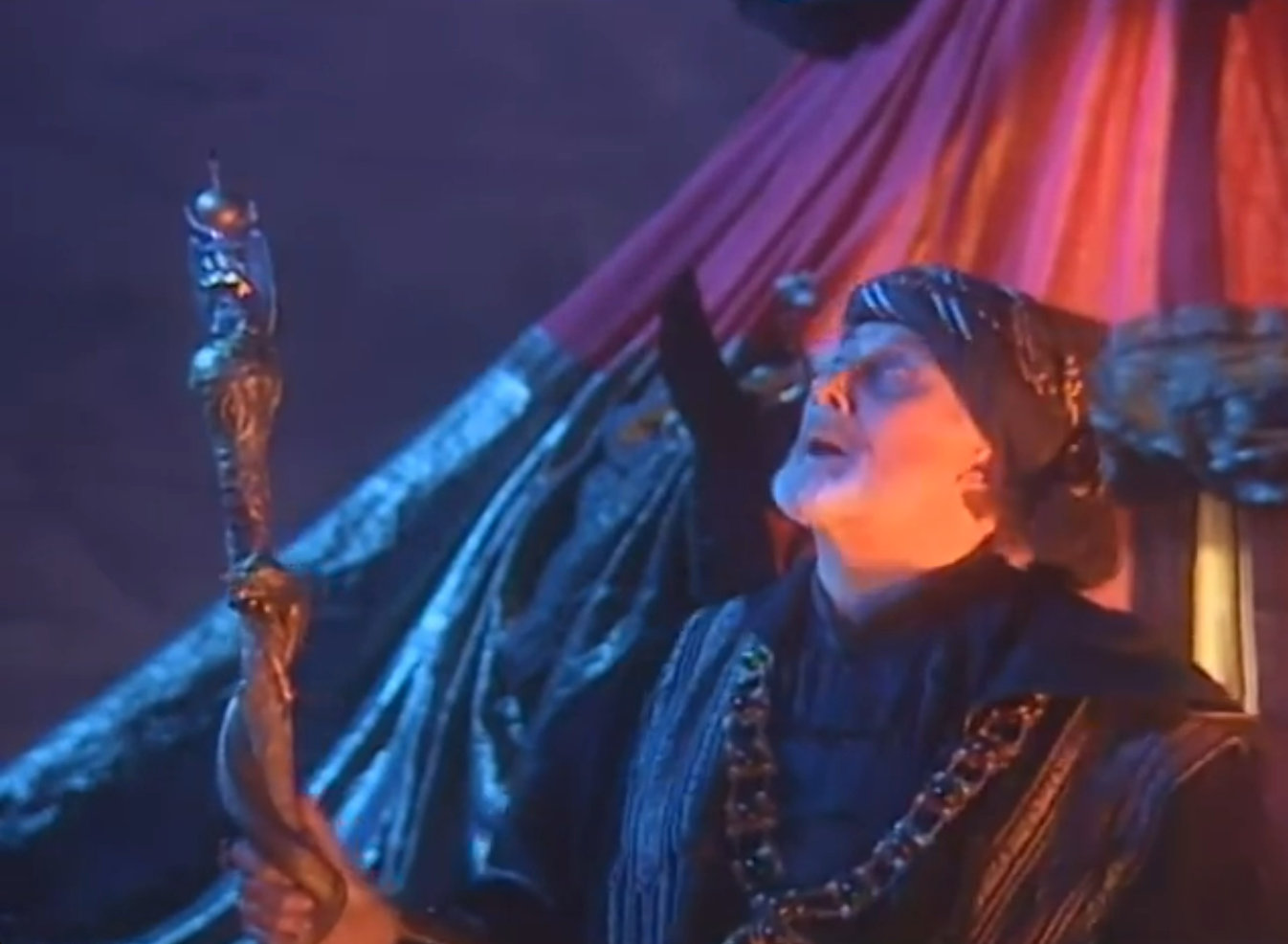 The evil magician looking skyward