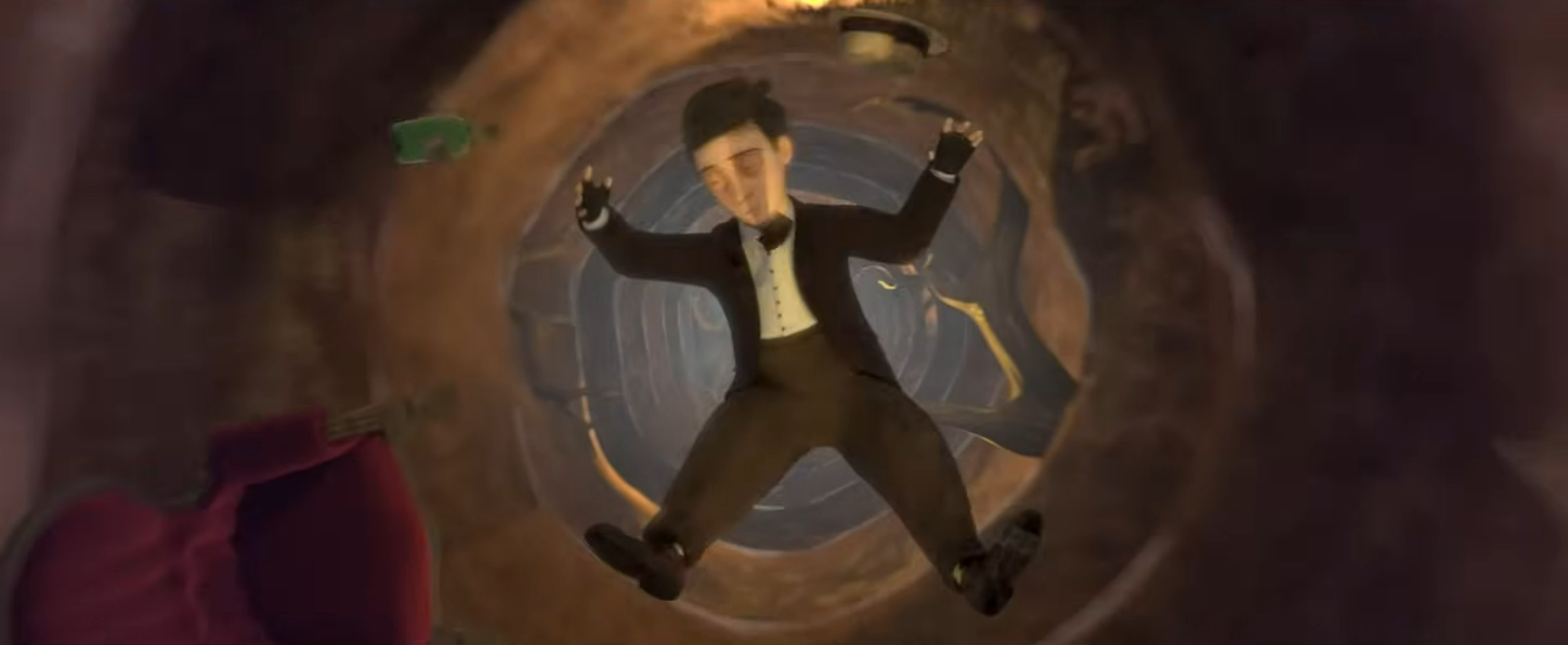 Character falling down hole