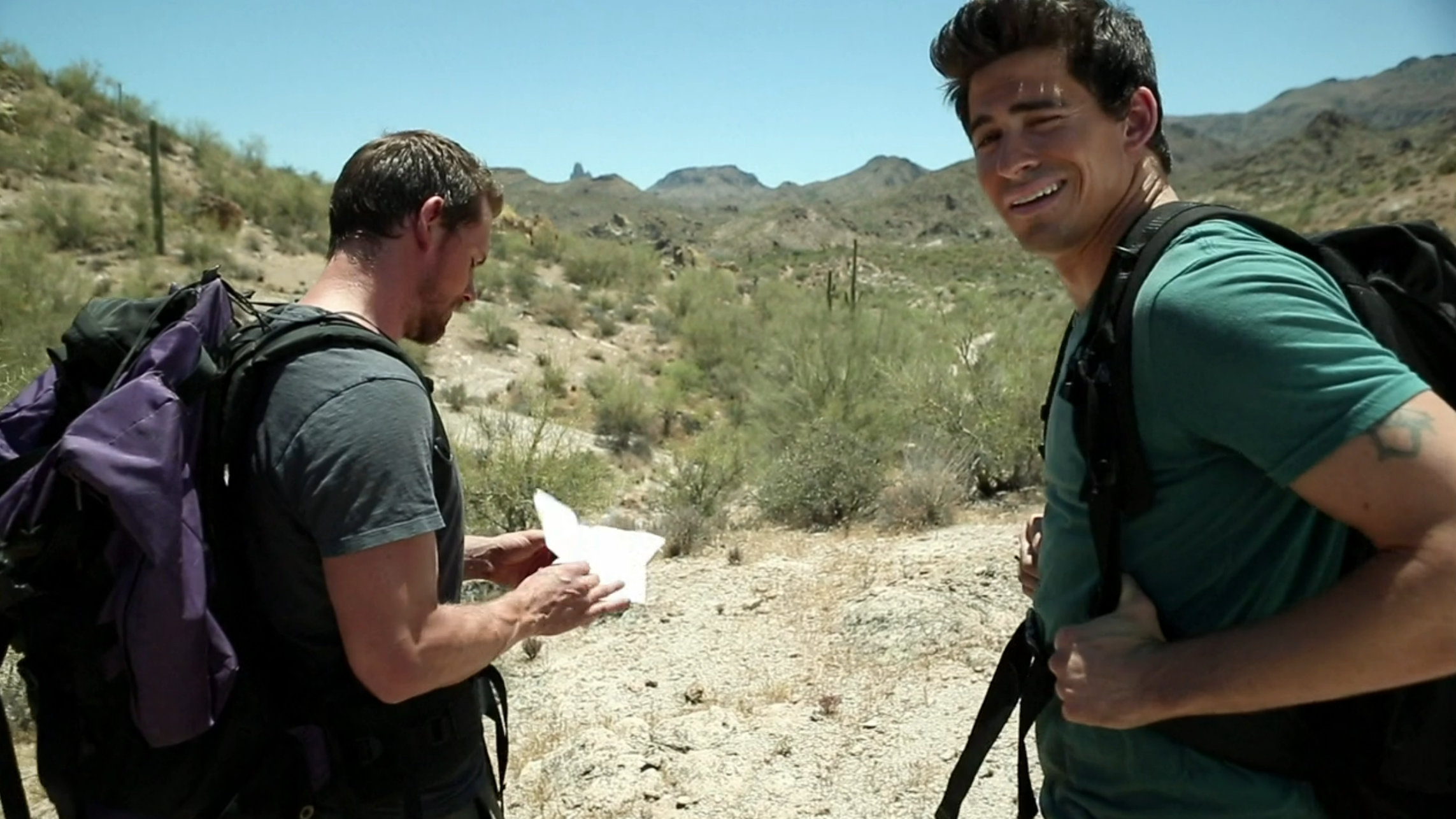 The characters looking smug at the beginning of their journey