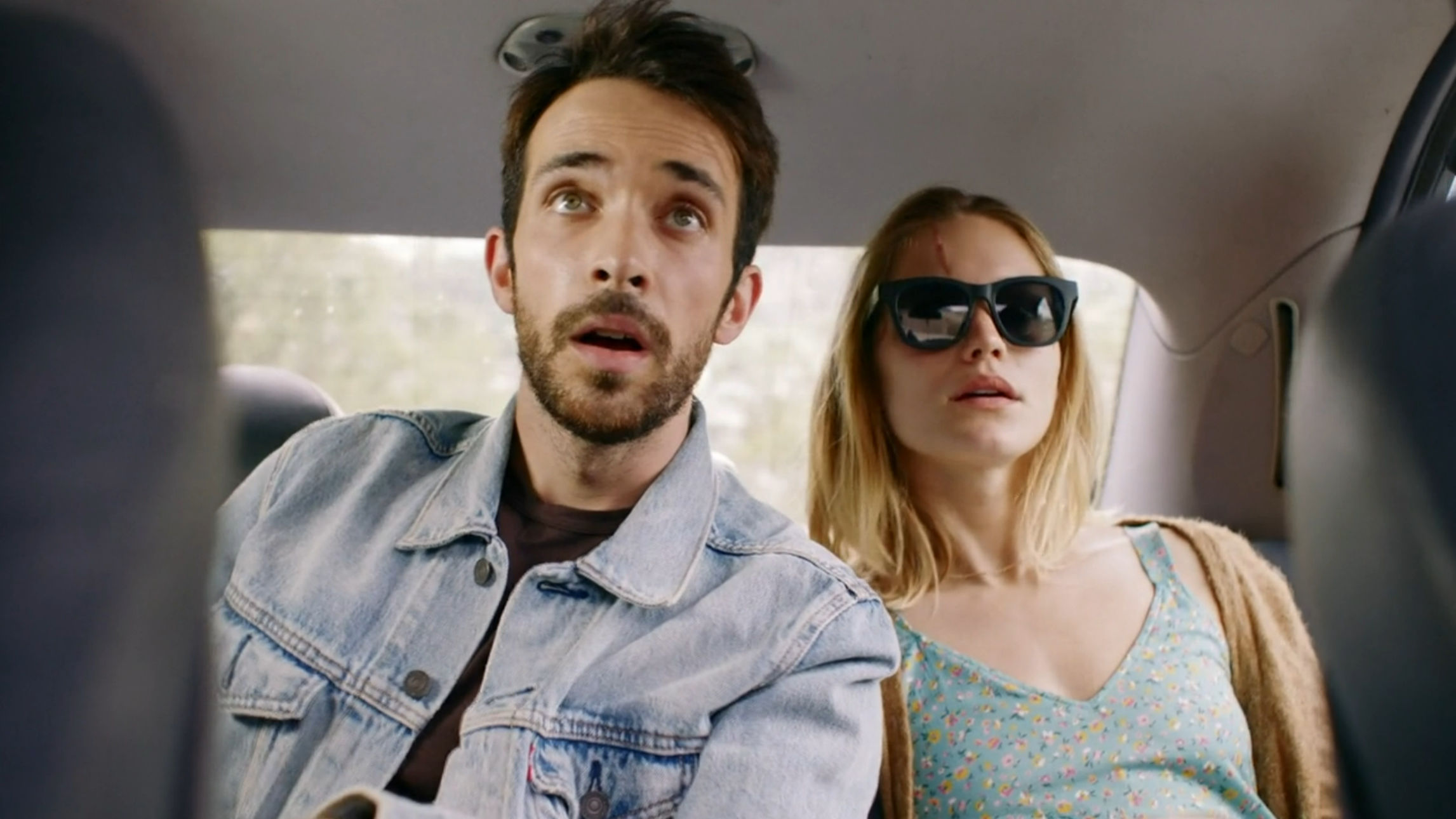 Rebecca and John looking surprised