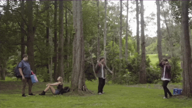 The group taking a break during their 15-minute hike
