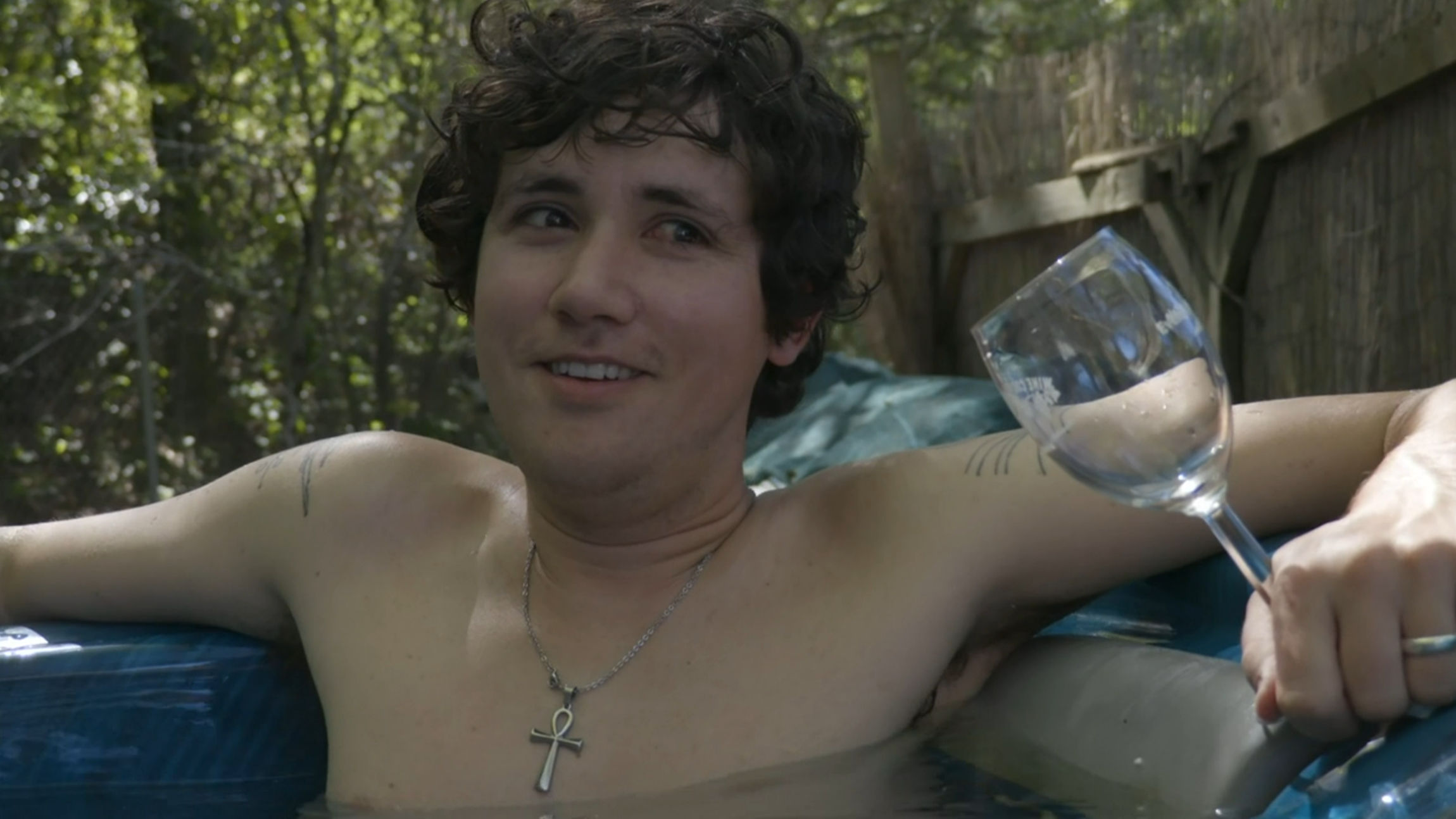 Anubis in a hot tub looking like a poser