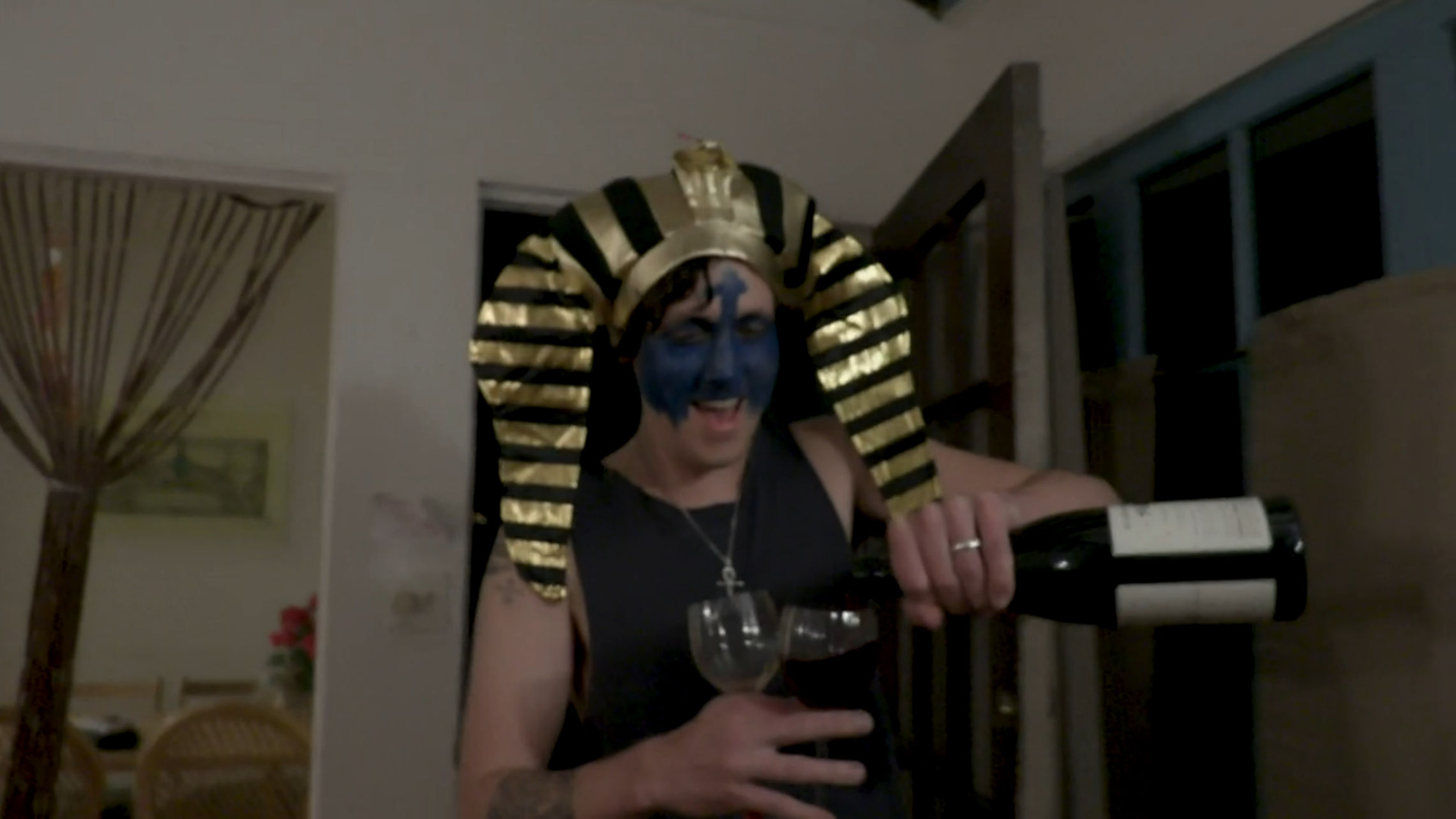 Anubis looking both crazy, and that he ran out of blue face paint.