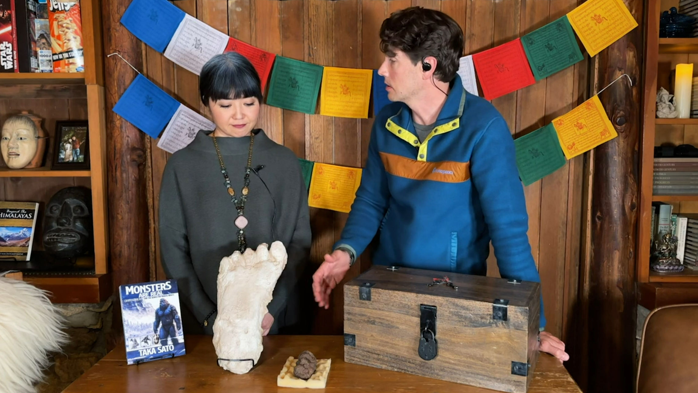 Mrs. Sato and Chase looking over 'artifacts'