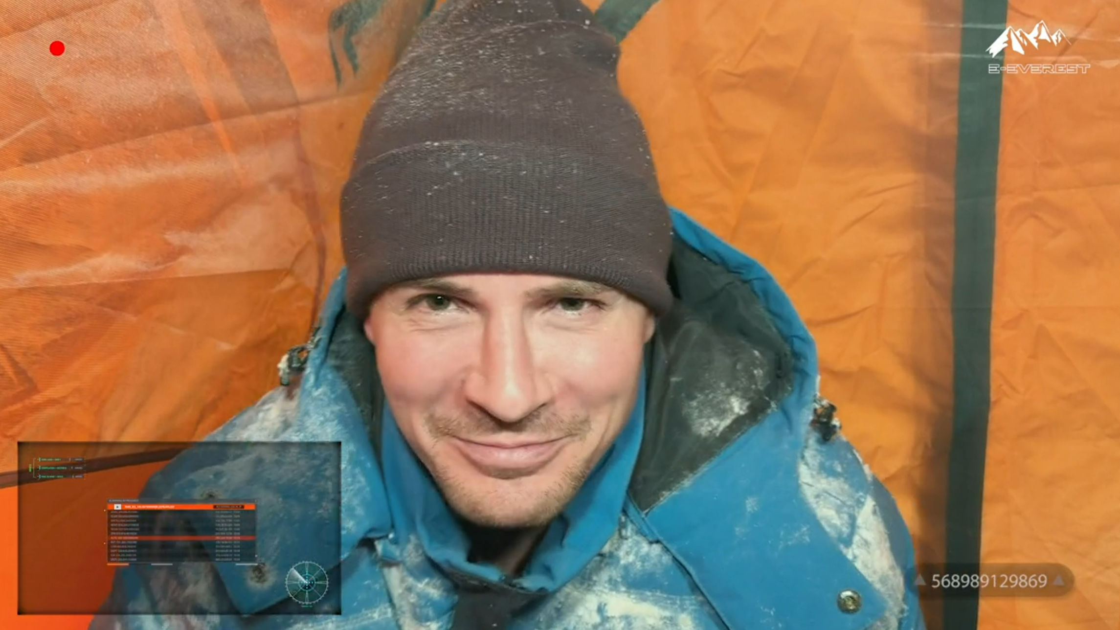 JP looking confident even though he's sitting in a lousy tent during a blizzard