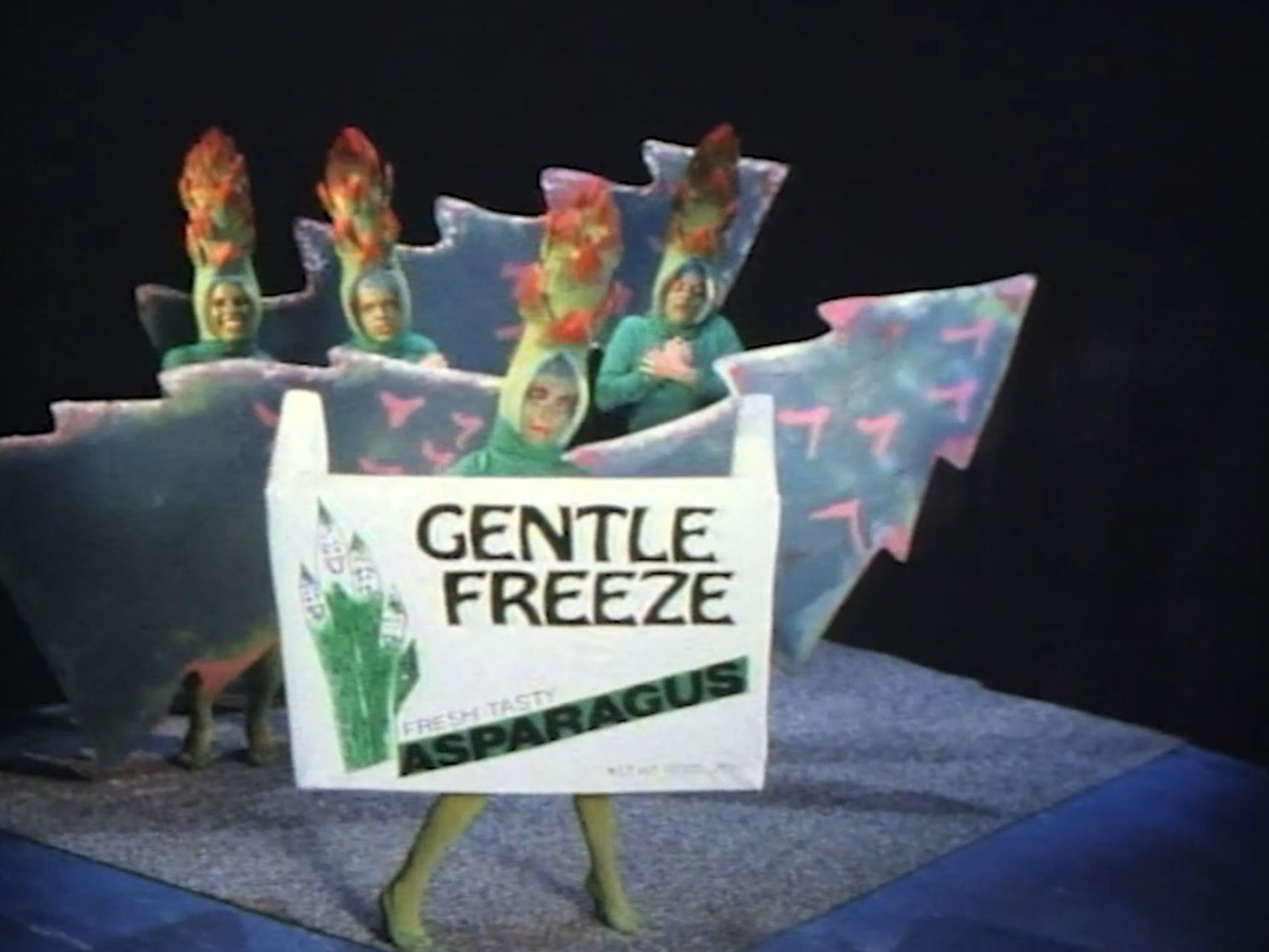 Donna playing the role of a frozen vegetable