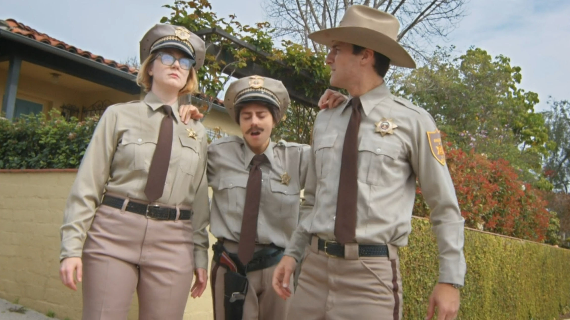 The police running around town
