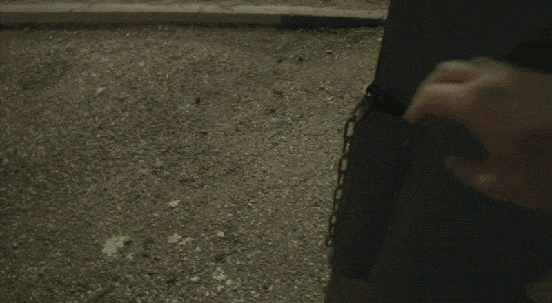 The security guard getting taken out with the equivalent of a light shove