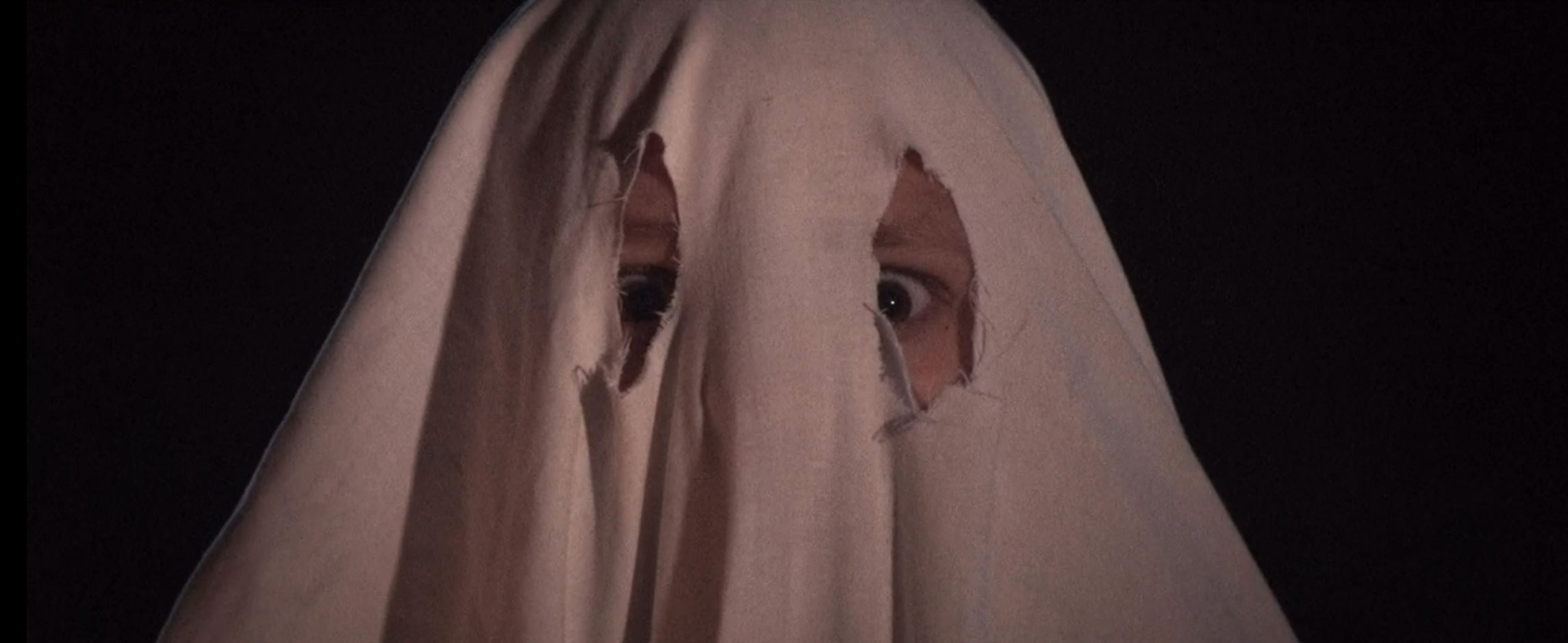 One little boy dressed as a ghost is speachless